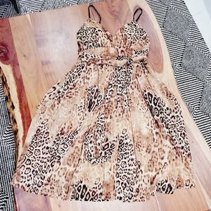 Majora Leopard Print Pleated Tie Waist Dress